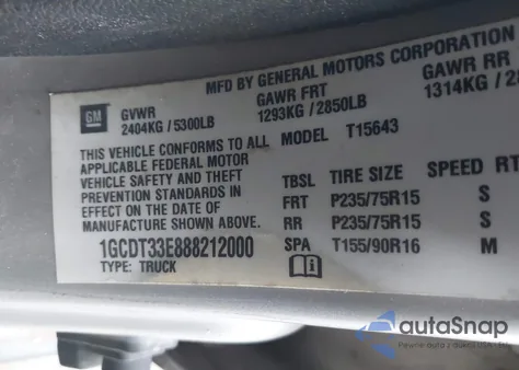 2008 Chevrolet Colorado Lt z USA, uszkodzony, nr VIN 1GCDT33E888212000